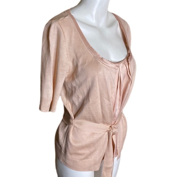New York & Co Peach Tie Front Sweater with Attched Camisole Size Small - Picture 2 of 5